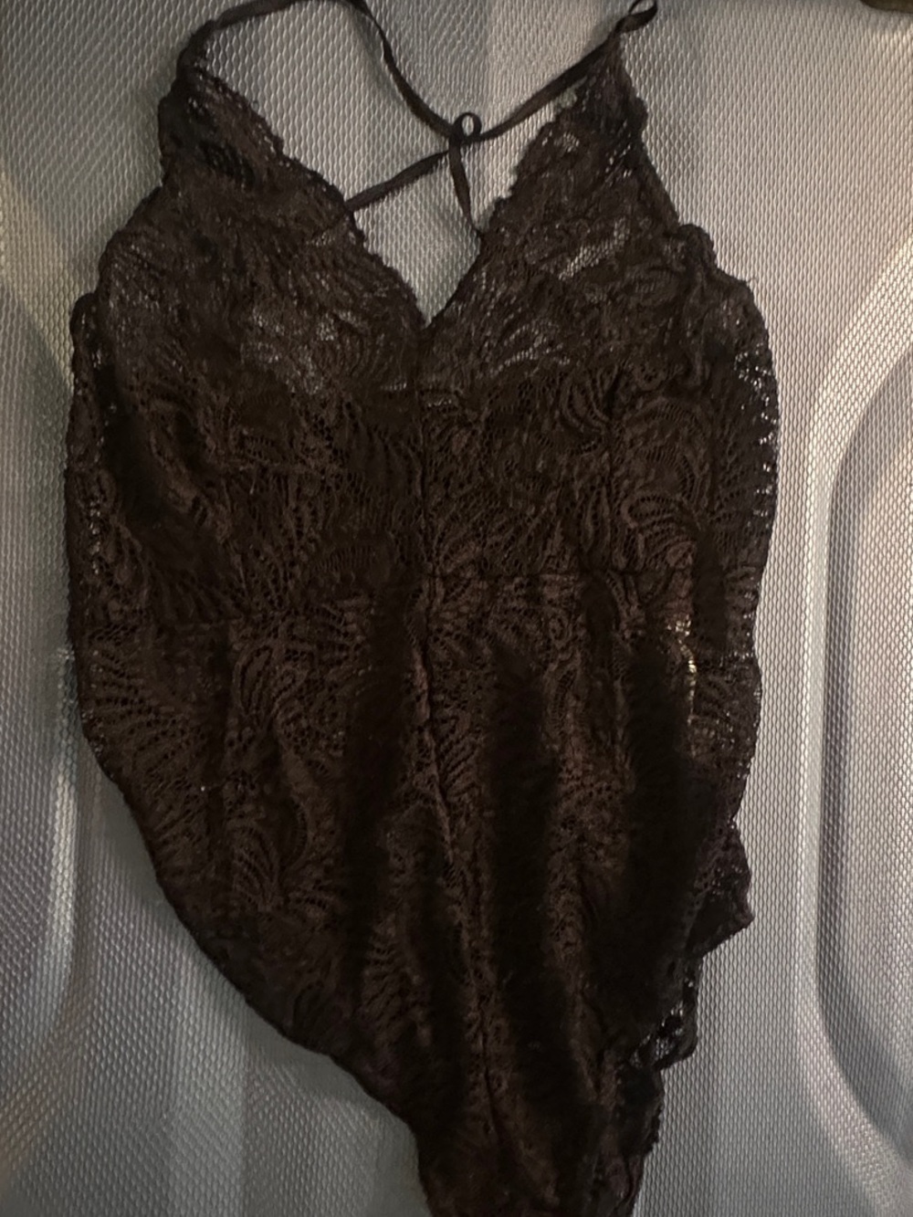 Black Lace V-Neck Bodysuit - Women